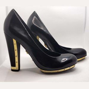 BCBG Max Azria Black Patent Pump w/Gold Detail 6